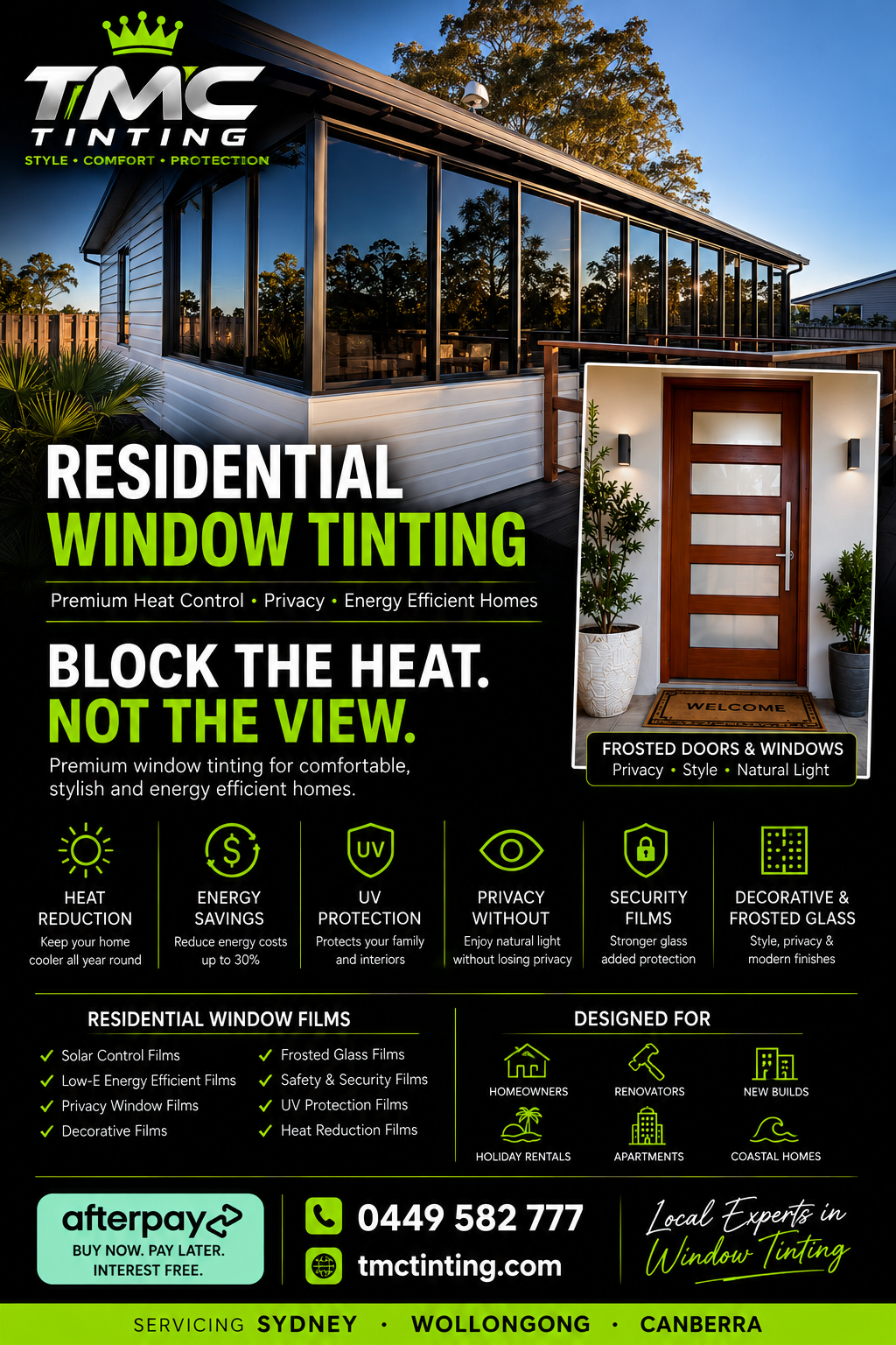 Residential window tinting & glass frosting this image shows airbnb rental sunroom patio area tinted to reduce heat and glare whilst still maintaining natural light